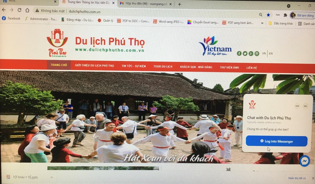 Tính năng chatbots trên trang website www.dulichphutho.com.vn .Ảnh: Xuân Giang